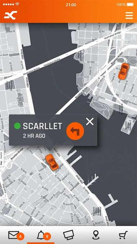 Live vehicle location on the map in TrackerX
